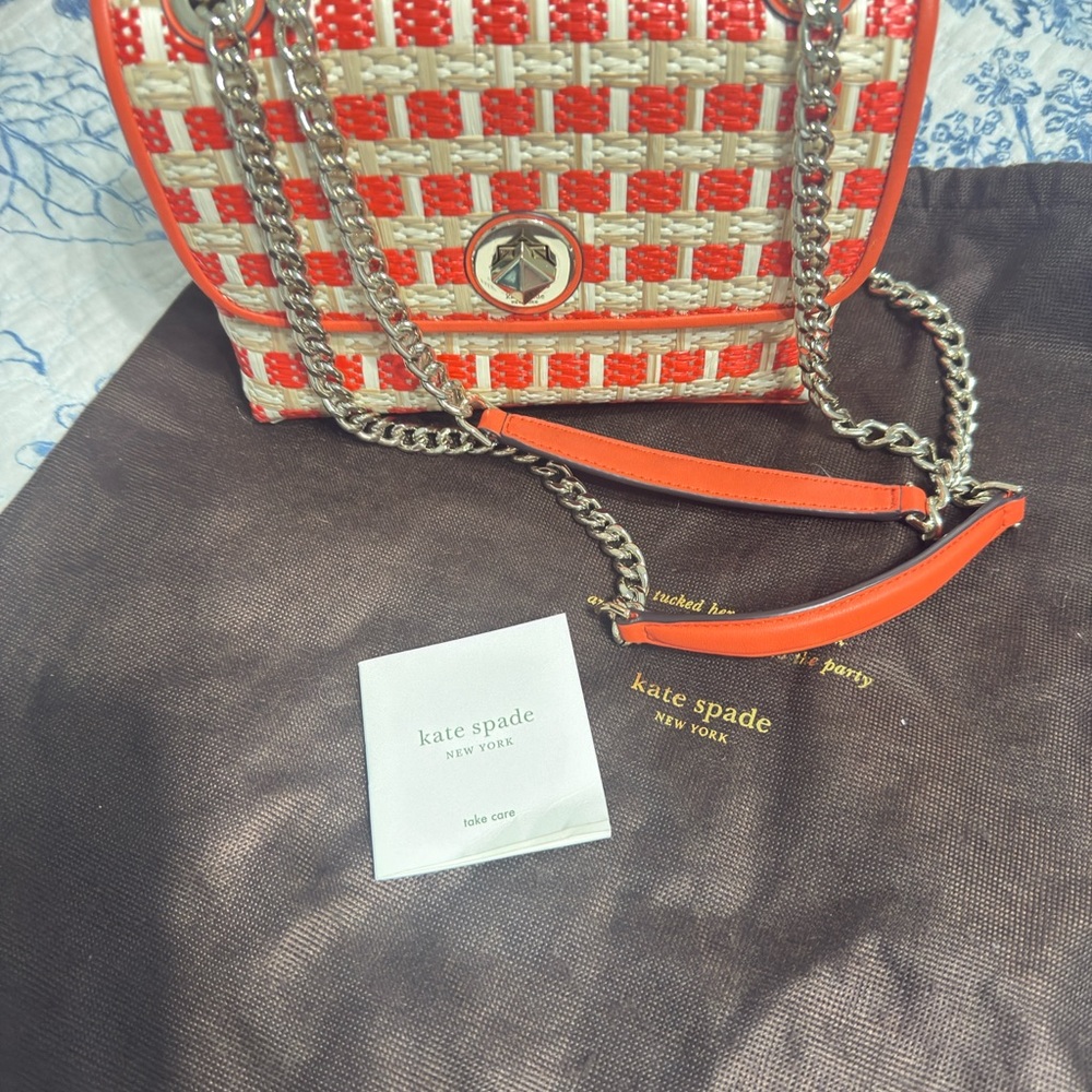 Kate Spade Vibrant Red and Cream Checkered Shoulder Bag